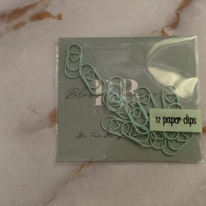 Mint mini heart pastel paper clips, mini paper clips, planner clips