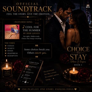 Op de afbeelding: Een promotionele afbeelding voor een offici&euml;le soundtrack, met de tekst "A Choice to Stay". De afbeelding bevat een boekomslag, een smartphone met een afspeellijst en een kaars. Het nummer is "Cool for the Summer" van Demi Lovato.