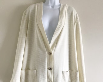 Oversized Vintage V-Neck Cream Cardigan