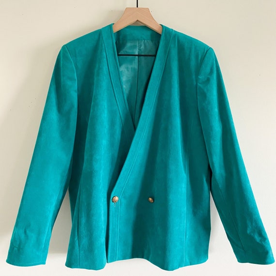 Teal 80s Style Blazer & Skirt Set - image 1