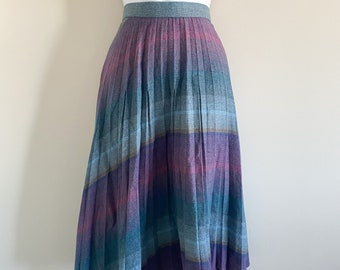 Pleated Purple Wool Midi Skirt