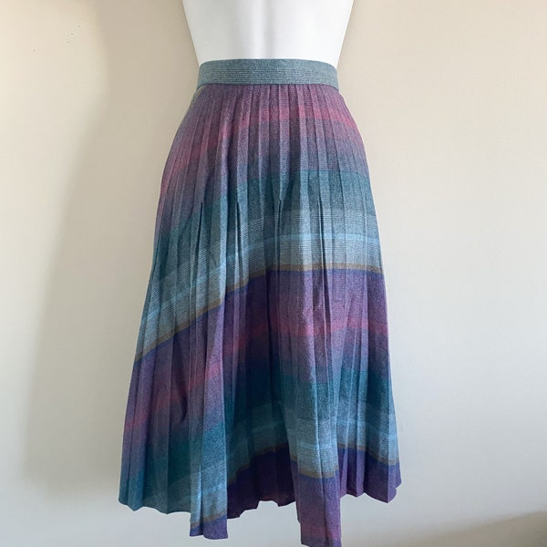 Pleated Purple Wool Midi Skirt