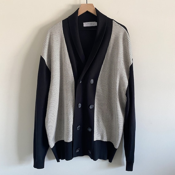 Shawl Collar Knit Black & Grey Cardigan - image 1