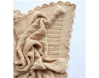 Crochet Pattern: Stevie Crochet Baby Blanket, Scallop Edge Baby Blanket Pattern