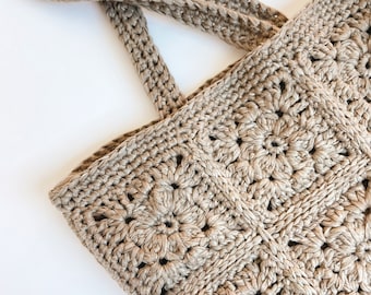 CROCHET PATTERN: Magnolia Market Tote Bag Crochet Pattern, Grandma Square Bag, Raffia Grandma Square Bag, Raffia Grandma Square Crochet Pattern