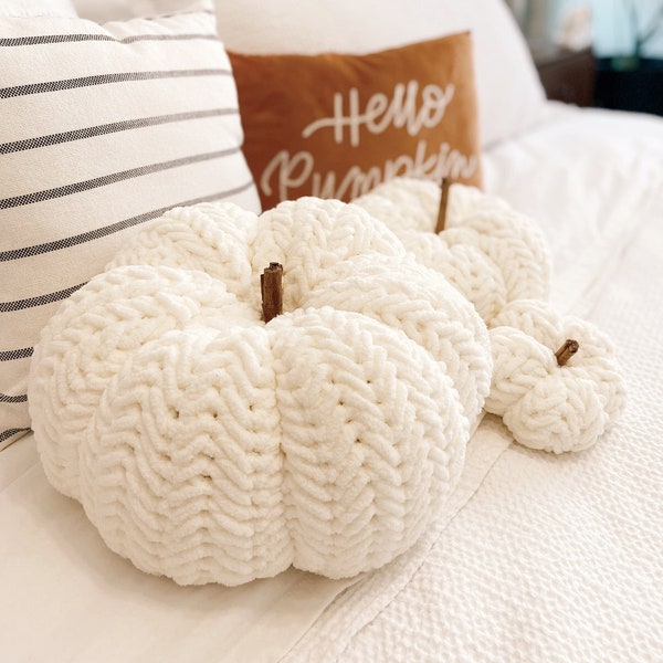 CROCHET PATTERN: Cozy Herringbone Pumpkin Pillow, THREE Pumpkin Sizes, Crochet Pumpkins, Halloween Crochet Pattern
