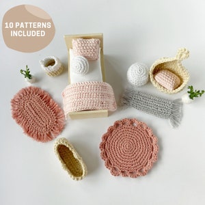 CROCHET Pattern: Modern Miniature Crochet Doll House Accessories, Miniature House Decor, Crochet for Dolls, Doll House Bedroom Decor,