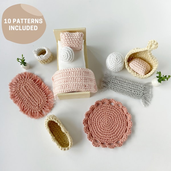 CROCHET Pattern: Modern Miniature Crochet Doll House Accessories, Miniature House Decor, Crochet for Dolls, Doll House Bedroom Decor,