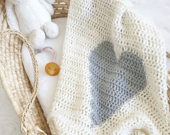 CROCHET PATTERN: Heart Blanket Crochet Pattern, Crochet Heart Blanket Pattern, Modern Baby Blanket, Minimalist Crochet Blanket Pattern