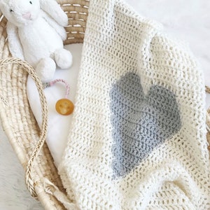 CROCHET PATTERN: Heart Blanket Crochet Pattern, Crochet Heart Blanket Pattern, Modern Baby Blanket, Minimalist Crochet Blanket Pattern