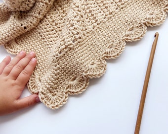 Crochet Pattern: Stevie Crochet Baby Blanket, Scallop Edge Baby Blanket Pattern