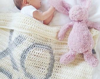 CROCHET PATTERN/ XOXO "Hugs & Kisses" Crochet Blanket Pattern/ Crochet Blanket Pattern/ Crochet Modern Baby Blanket