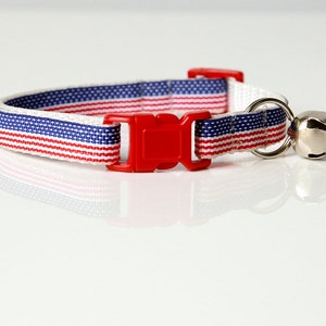 Katzenhalsband - handgemachtes Katzenhalsband, Flagge, USA, Urlaub, Sicherheitsverschluss, abnehmbares Glöckchen