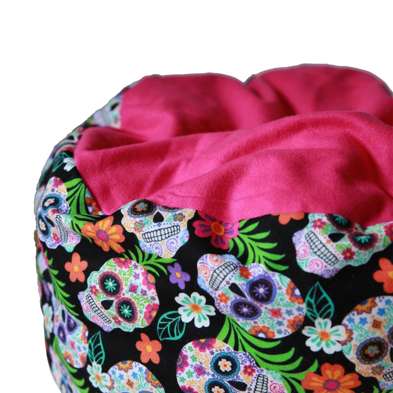 Flannel Cat bed comfy pet bed, flannel pet bed, machine washable cat bed, sugar skull, halloween image 1