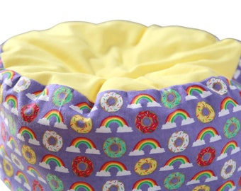 Cat bed - Round cat bed, flannel cat bed, machine washable - rainbow, donut, multi color flannel