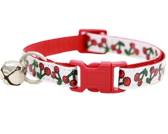 Custom Cat Collar - cherry design cat collar, safety release buckle, cute cat collar