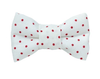 Holiday bow tie-  bow tie for cats, ivory and red bow tie, polka dot bow tie for cats