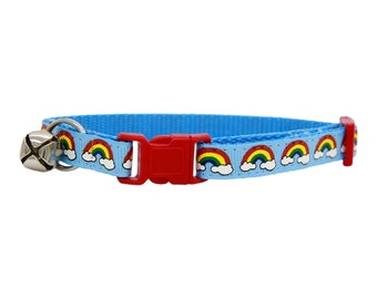 Rainbows Cat Collar-  cute cat collar, mini rainbows cat collar, blue cat collar