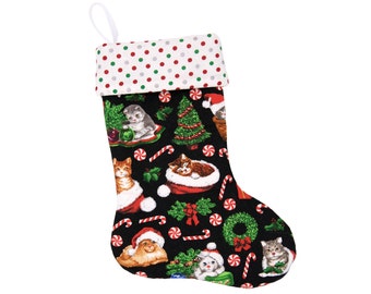 cat christmas stocking- gift for cats, mini stocking, ready to ship gift