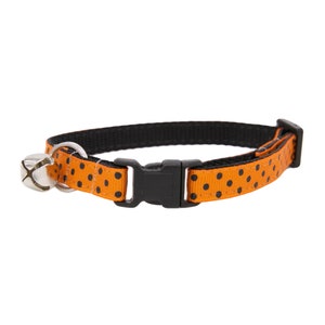 Halloween Cat Collar-  polka dot collar, orange and black cat collar