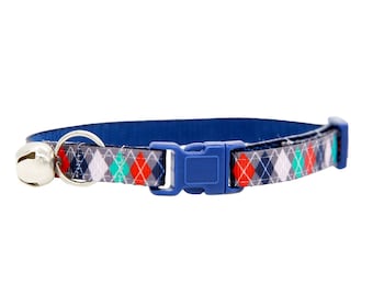 Handmade Cat Collar - argyle collar, preppy cat collar, safety release buckle, cute cat collar