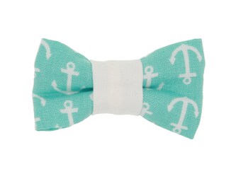 summer Cat Bow Tie - anchor design bow tie, nautical bow tie, coastal design bow tie for cats, aqua bow tie