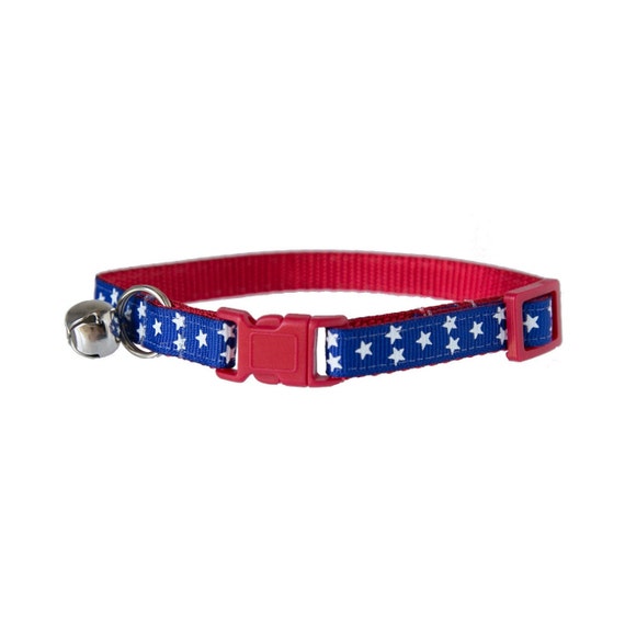 Cat Collar handmade cat collar star cat collar USA theme collar holiday cat collar safety clasp removable bell
