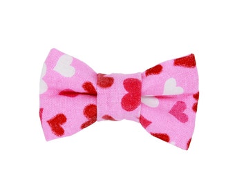 Valentine Cat Bow Tie - Sweet valentine style, pink bow tie, red and white heart bow tie, removable bow tie for dogs and cats