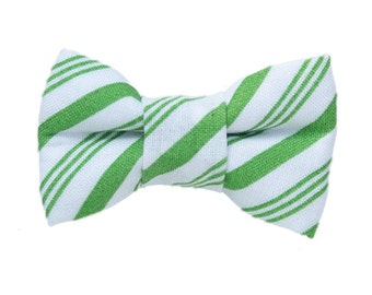 Holiday bow tie-  bow tie for cats, striped  bow tie, green and white holiday design