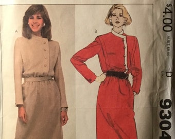 Vintage 1984 McCall’s Misses’ Dress and Belt Sewing Pattern no. 9304 - Size 14 / Bust 36”