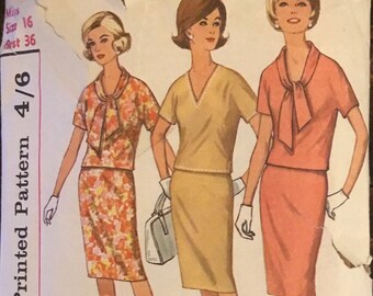 Vintage Simplicity Misses’ Two-Piece Dress in Proportioned Sizes  Sewing Pattern no.4881 - Size 16 / Bust 36”