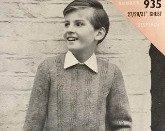 Vintage Wendy Boy’s Pullover Knitting Pattern no. 935  / Chest 27”-29”-31”