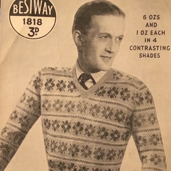 Bestway Fair Isle Pullover Knitting Pattern No. 1818 - To Fit Chest 40”