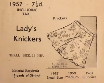 Vintage Blackmore Patterns Lady’s Knickers Sewing Pattern no. 1957 / Size Small / Hip 36”