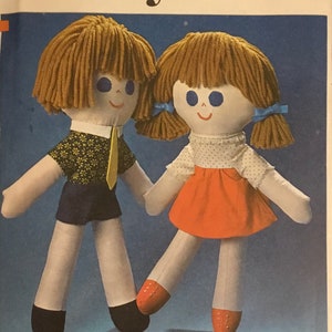 Vintage 1969 Style Patterns Boy & Girl 17” Rag Dolls Sewing Pattern no.2632 - One Size