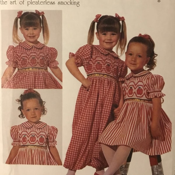 1992 McCall’s Ann Hallay Child’s Dress and Jumpsuit incl.Instructions for Pleaterless Smocking Sewing Pattern no.6195-Size 4|Chest 23”-58cm