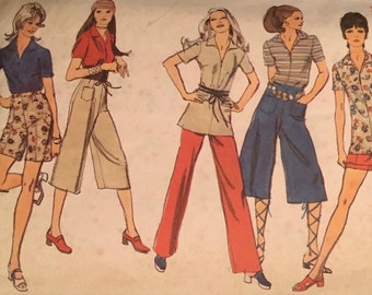 Vintage 1971 Simplicity Misses’ Pants in Two Lengths, Gaucho Pants and Blouse Sewing Pattern no. 9317 - Size 14 /Bust 36”