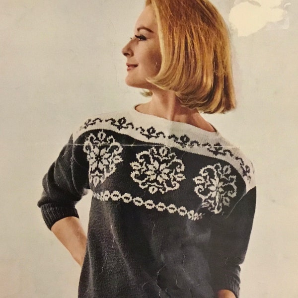 Vintage Lee Target Lady’s Sweater with Fair-Isle Motif Knitting Pattern no. 6368 - Bust 34”-36”-38”