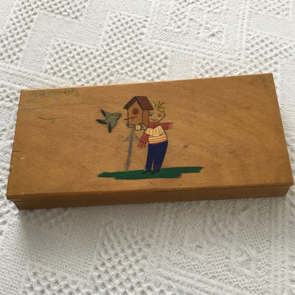 Vintage Wooden Pencil Case