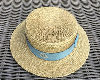 Vintage Ridgmont Make School Boater Straw Hat with Blue Trim - One Size