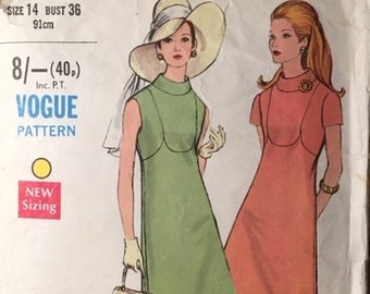 Vintage 1960s Vogue Misses’ One-piece Dress Sewing Pattern no. 7741 Size 14 / Bust 36” - 91cm