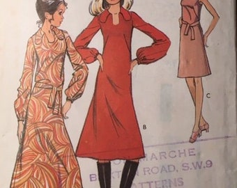 Vintage 1970 Style Junior Petites’ Dress in Two Lengths  Sewing Pattern 3031 - Junior Petite Size 9. - Bust 33”