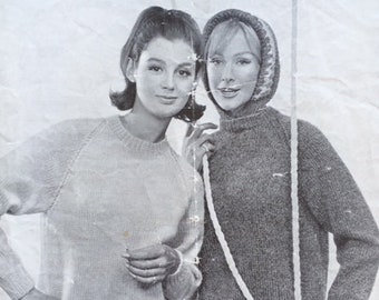 Vintage 1960s Scotch Wool Shop Sweater with Detachable Hood Knitting Pattern - Design no. 905