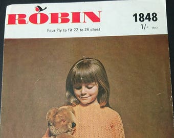 Vintage Robin Child’s jumper Suit Knitting Pattern -  Design no. 1848