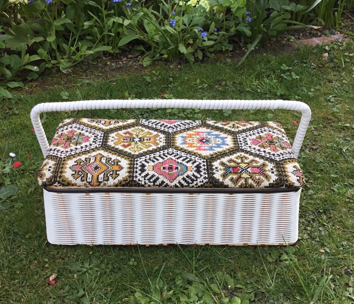 Large Vintage Rectangular Sewing Basket Etsy