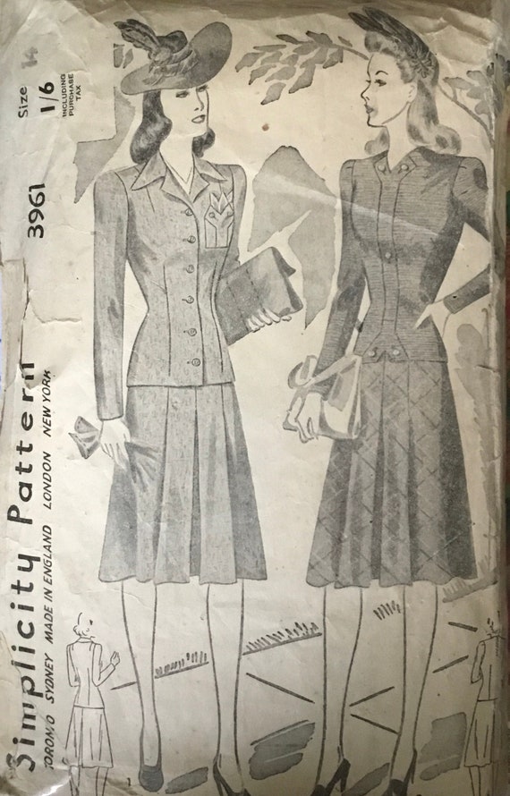 Simplicity 6312 Suit, Jacket, Skirt - estimated vintage 1965 Size: 14 Bust  34 Used Sewing Pattern