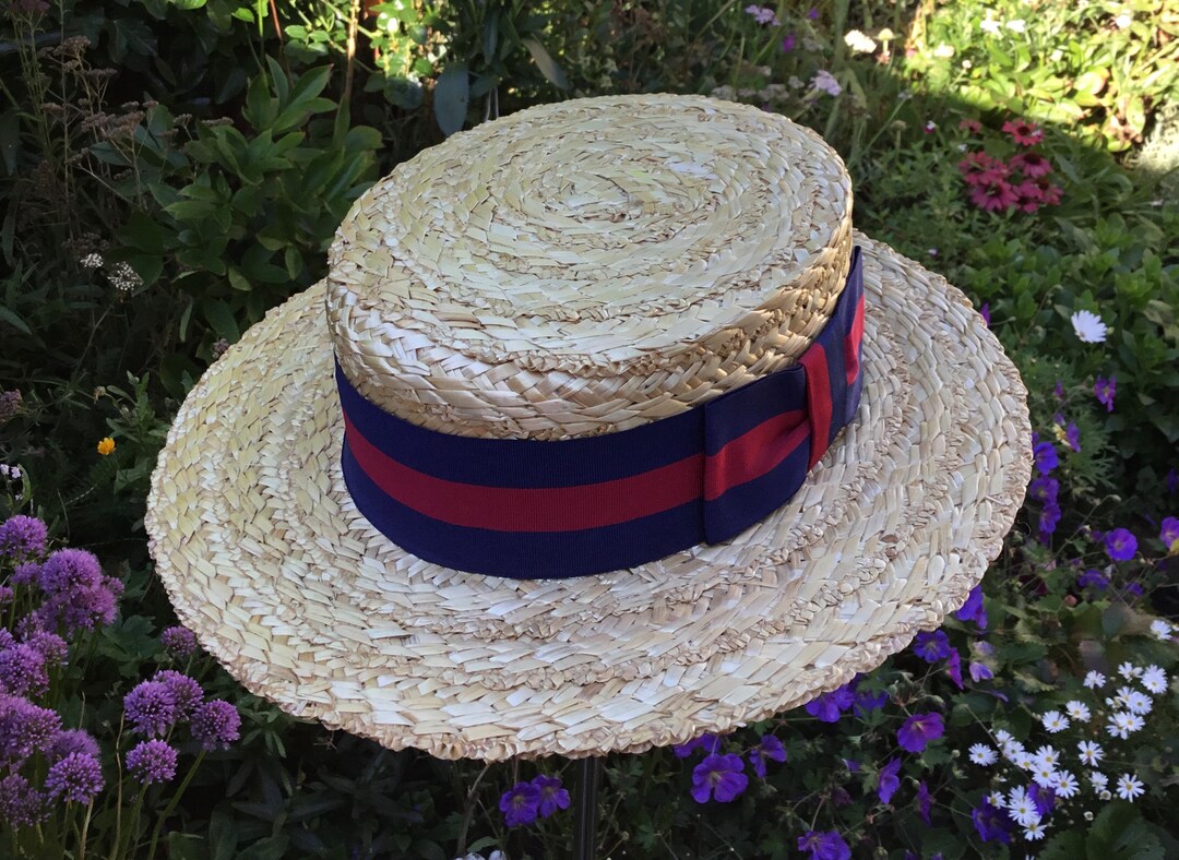 Vintage Olney Straw Boater Hat Medium 56cm Etsy