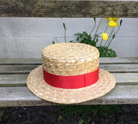 Vintage Olney Headwear Straw Boater Hat - Large 5… - image 2