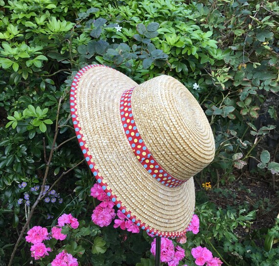 Classic Childs Straw Hat With Polkadot Trim Size 53cm Etsy Ireland