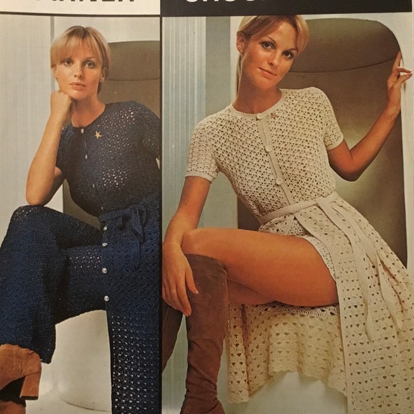 vintage Twilley's Barbara Warner Couture manteau au crochet avec pantalon ou short, motif no. 5126 - Buste 34"-36"-38"